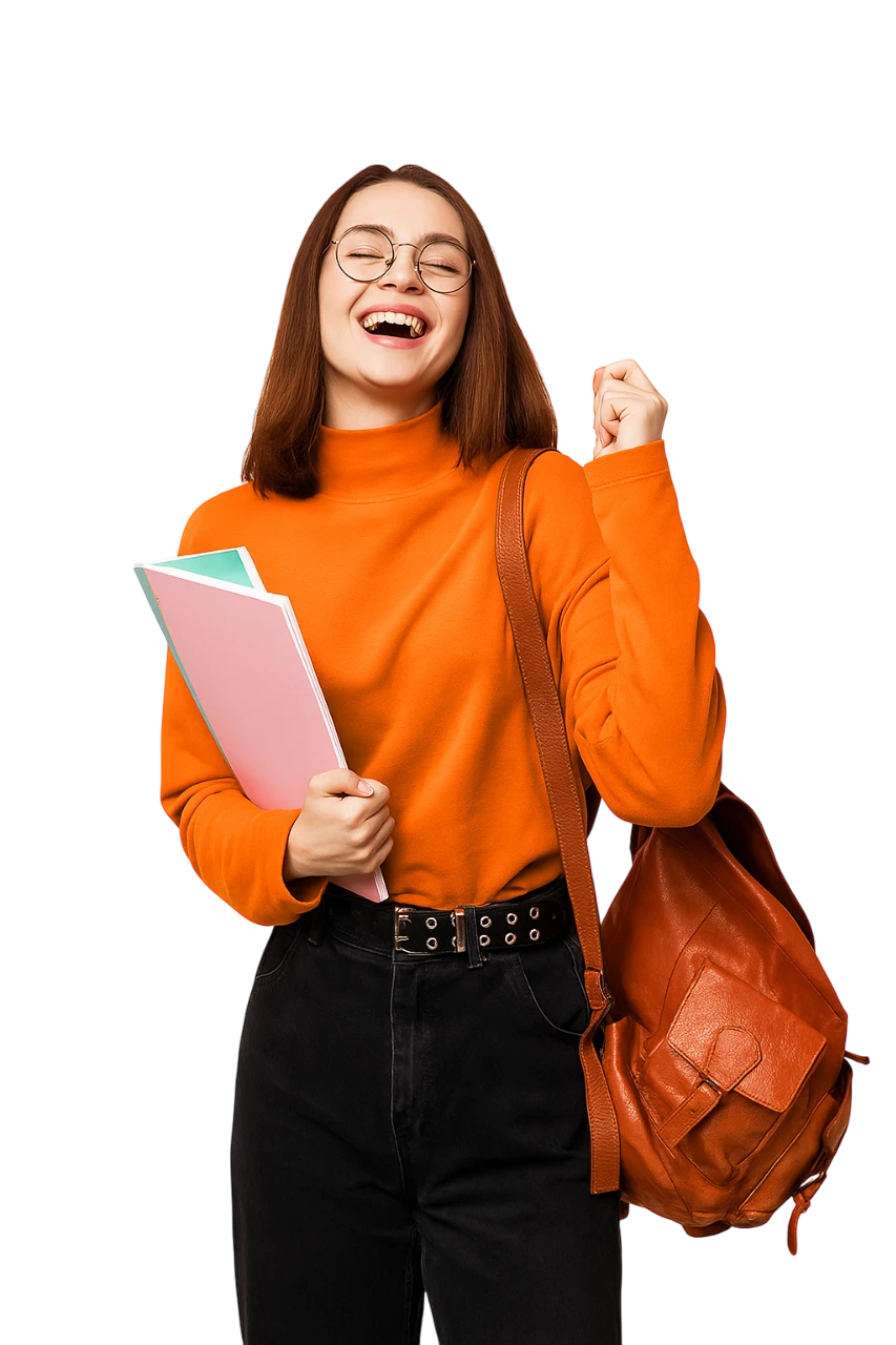 Chica joven emocionada con su trabajo de marketing